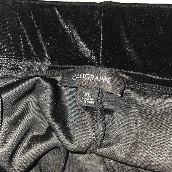 Calligraphie Black Velvet High Rise Wide Leg Pants Size XL Elastic Waist Trouser - Picture 6 of 7